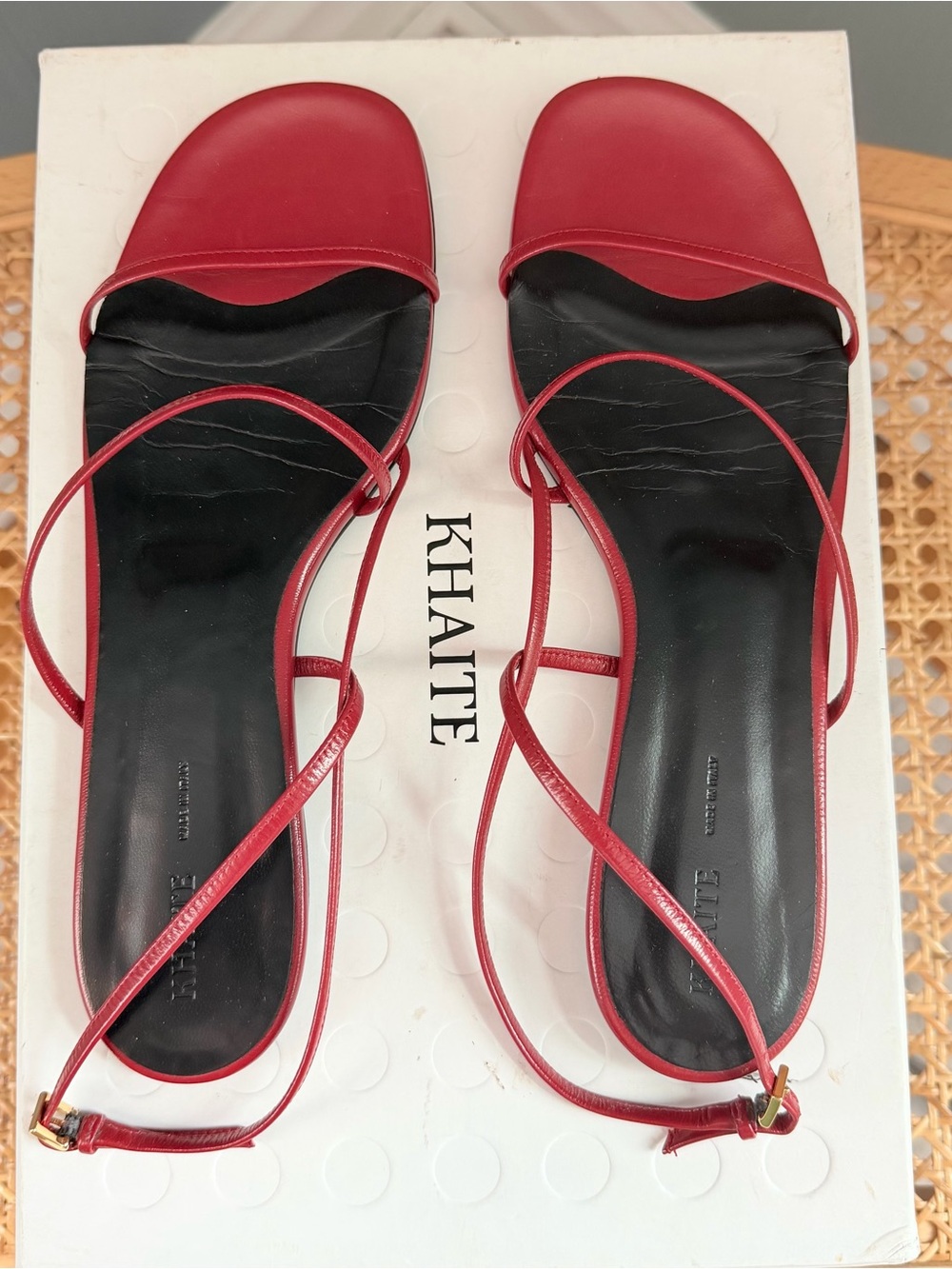 KHAITE Red Strappy Leather Flat Sandal - Picture 5 of 8